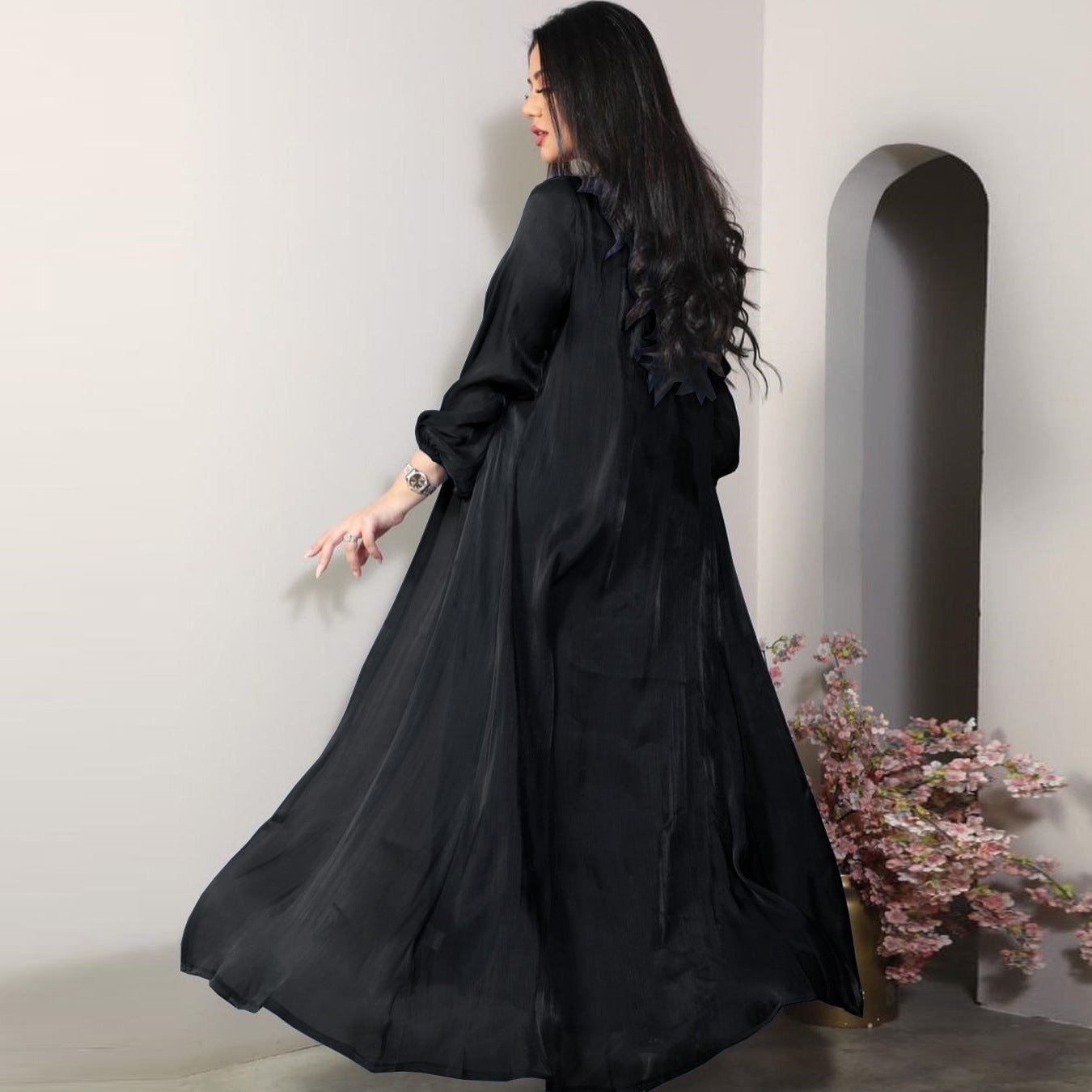 Morocco Party Dress Women Abaya 2 Piece Set Silky Satin Dubai Muslim Dresses Eid Caftan Evening Long Robe Vestidos Abayas Robe