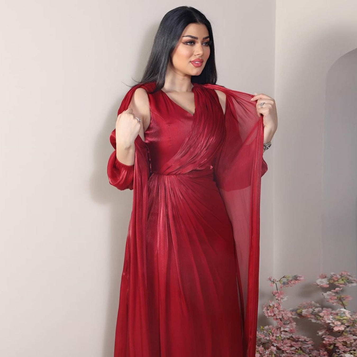 Morocco Party Dress Women Abaya 2 Piece Set Silky Satin Dubai Muslim Dresses Eid Caftan Evening Long Robe Vestidos Abayas Robe