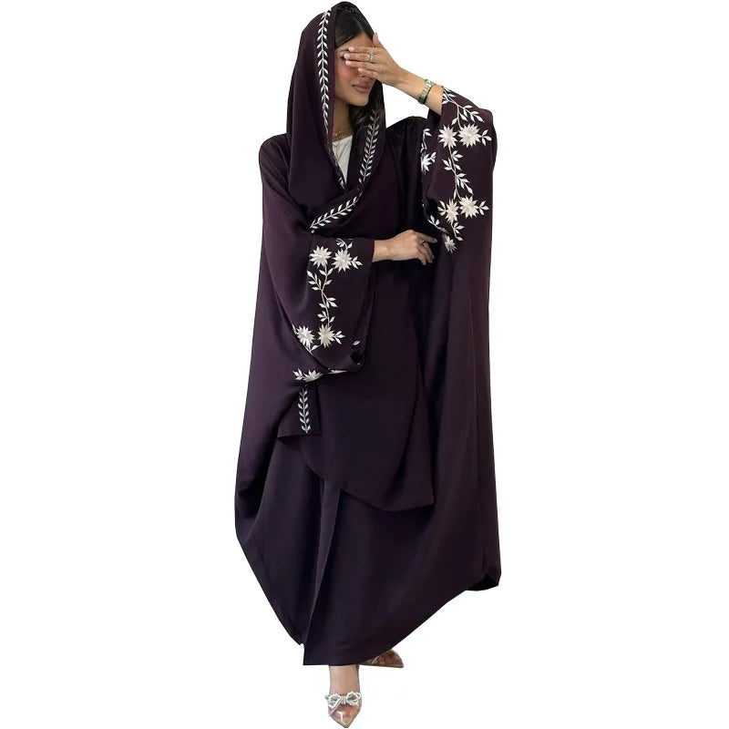 Eid Muslim Abaya with Scarf for Women Embroidery Cardigan Dresses Kaftan Vestidos Arab Long Robe Ramadan Morocco Dubai Abayas