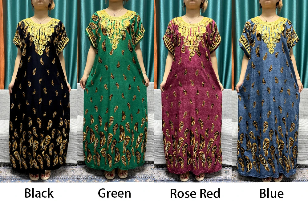 Muslim Abayas For Women 2024 New Cotton Printed Floral Moroccan Caftan African Islam Nigeria Boubou Maxi Dresses With Headscarf