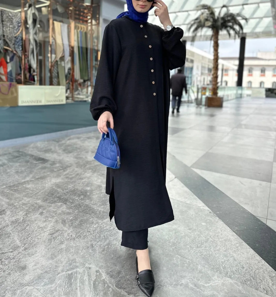 Muslim Dress for Women Blouse 2 Piece Set Long Sleeve Abaya Shirt Wide Leg Pant Suits Arabic Dubai Dresses Musulman Ensembles