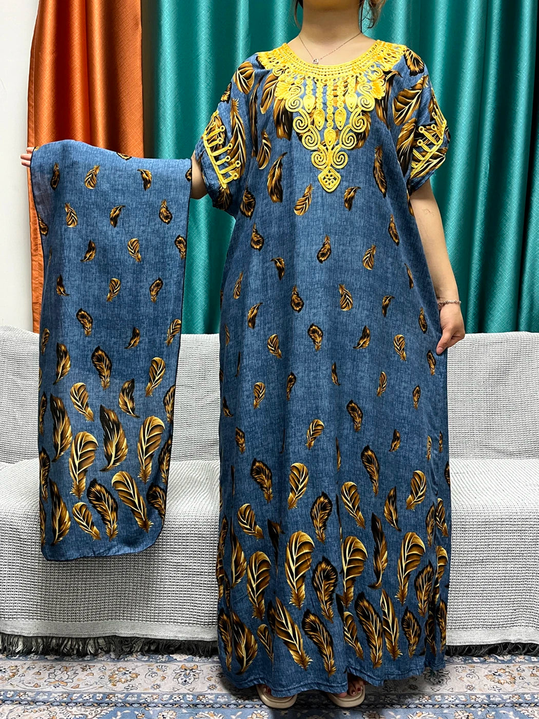 Muslim Abayas For Women 2024 New Cotton Printed Floral Moroccan Caftan African Islam Nigeria Boubou Maxi Dresses With Headscarf