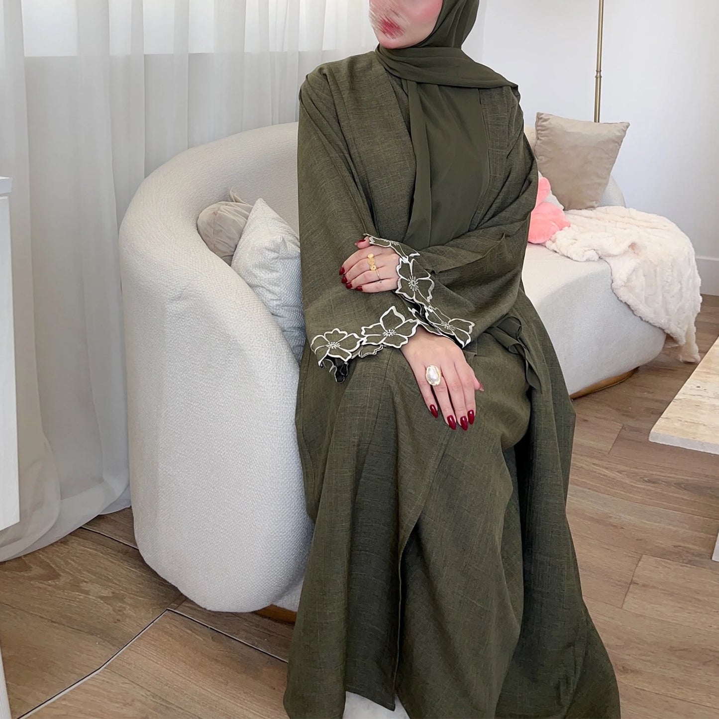 Flower Embroidery Abaya 2 Piece Set for Muslim Women, Sleeveless Dress, Dubai Turkish Islamic Clothing, Hijabi Outfit, Ramadan