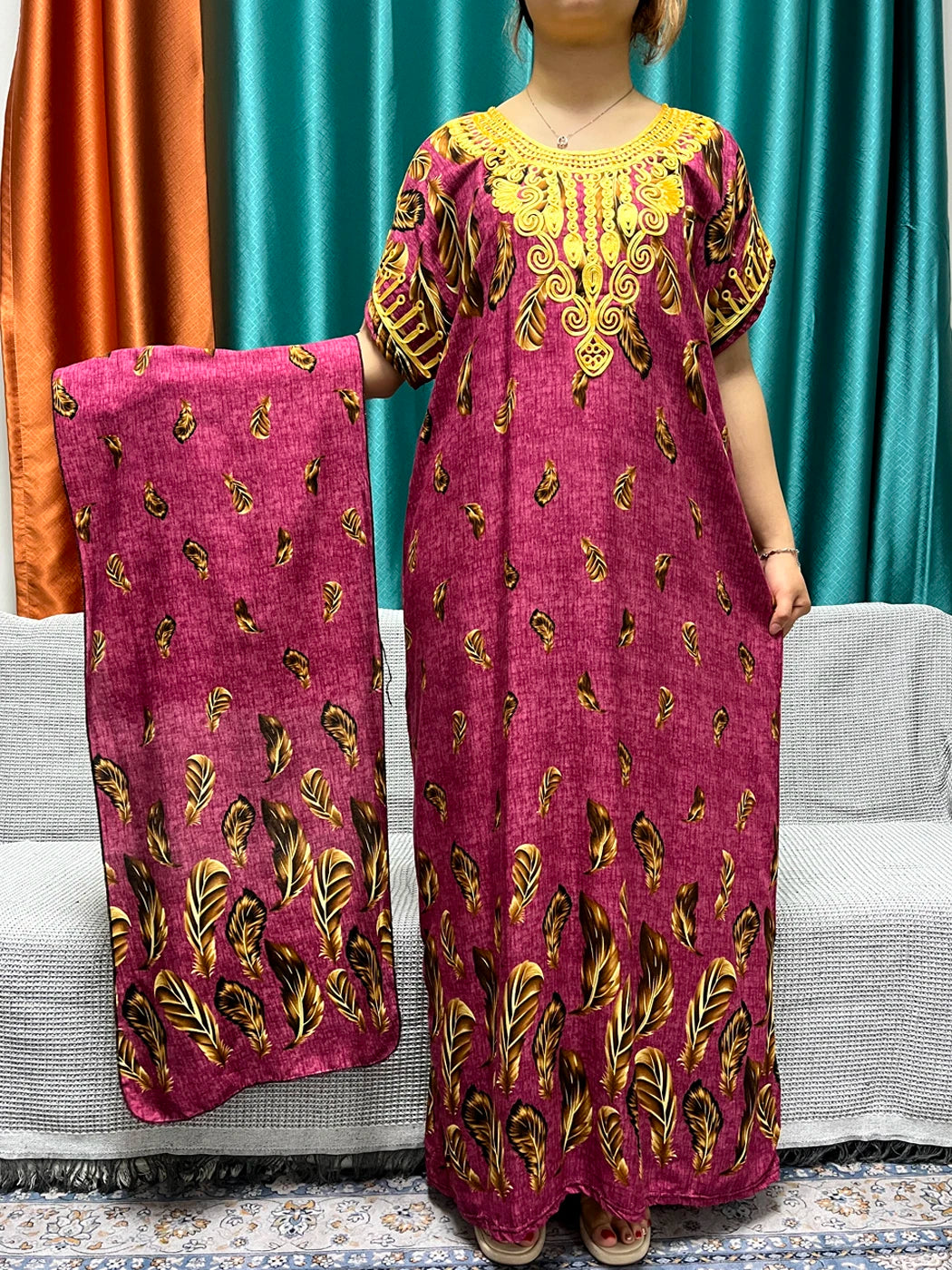 Muslim Abayas For Women 2024 New Cotton Printed Floral Moroccan Caftan African Islam Nigeria Boubou Maxi Dresses With Headscarf