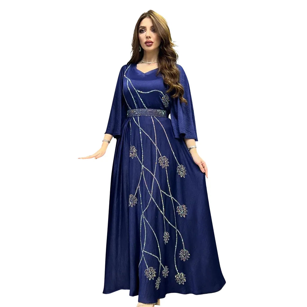 Turkey Muslim Dress Women Abaya Diamond Lace-up Party Dresses Moroccan Kaftan Ensemble Femme Musulmane  Hijab Vestidos