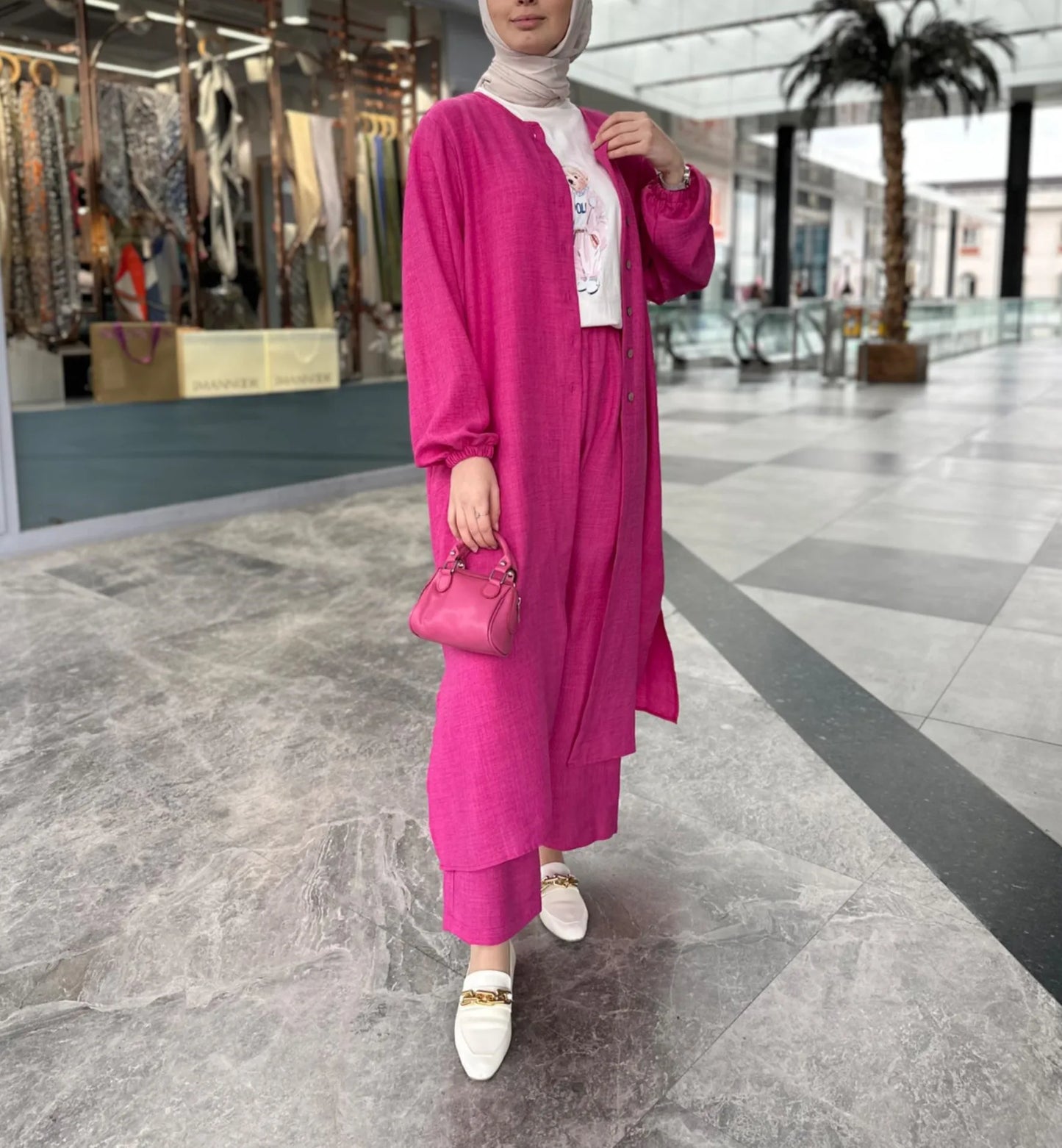 Muslim Dress for Women Blouse 2 Piece Set Long Sleeve Abaya Shirt Wide Leg Pant Suits Arabic Dubai Dresses Musulman Ensembles