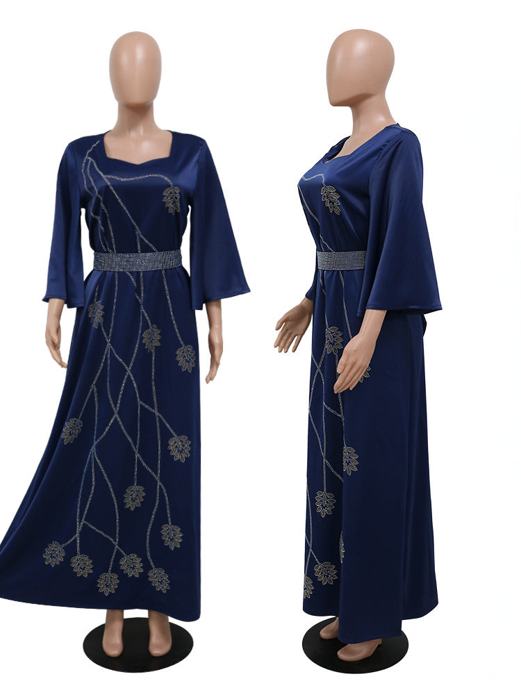 Turkey Muslim Dress Women Abaya Diamond Lace-up Party Dresses Moroccan Kaftan Ensemble Femme Musulmane  Hijab Vestidos