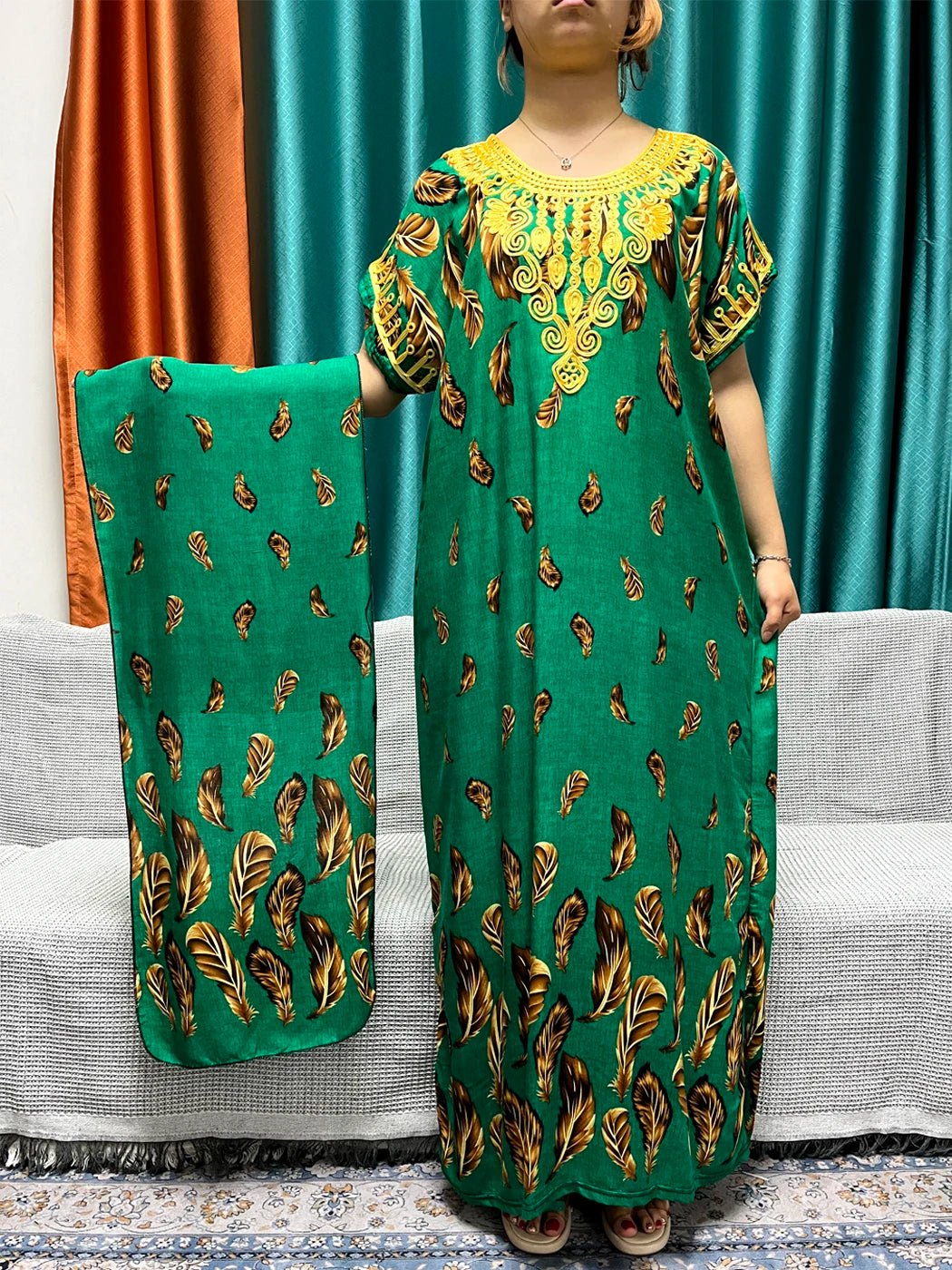 Muslim Abayas For Women 2024 New Cotton Printed Floral Moroccan Caftan African Islam Nigeria Boubou Maxi Dresses With Headscarf