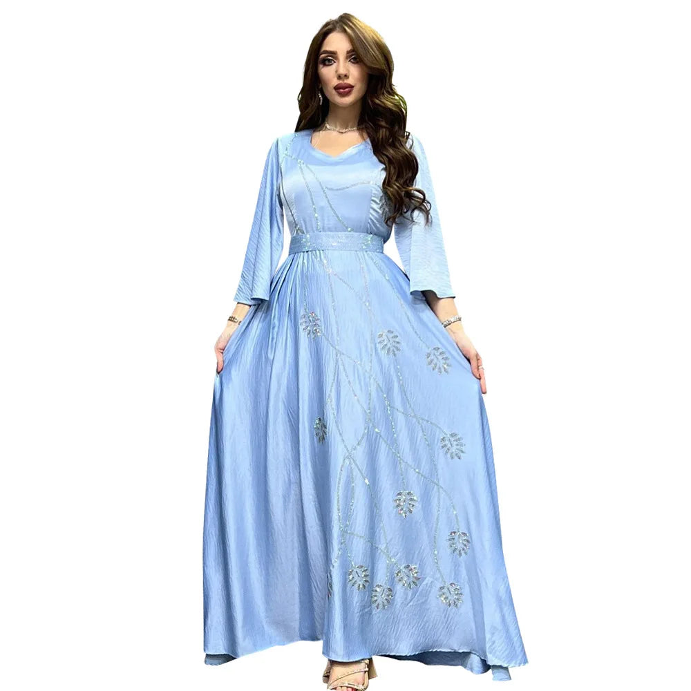 Turkey Muslim Dress Women Abaya Diamond Lace-up Party Dresses Moroccan Kaftan Ensemble Femme Musulmane  Hijab Vestidos